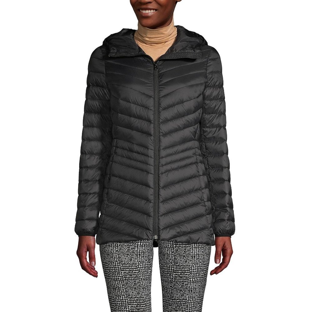 NWT Lands End Wanderweight Ultralight Packable Hooded Long Down Jacket 1X NEW